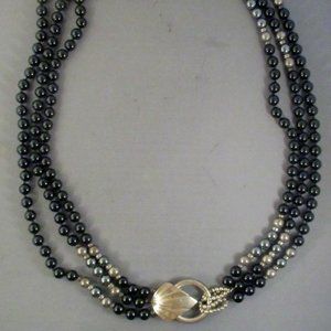Onyx, Hematite and Sterling Silver Leaf Necklace